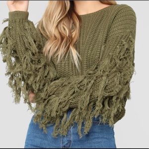 NEVER WORN green fringe sweater